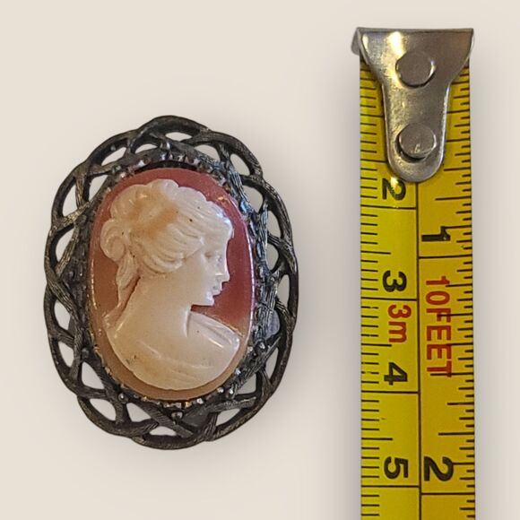 Vintage Pink Carved Shell Lady Cameo Brooch Pin Bronze Tone Frame - Picture 7 of 7
